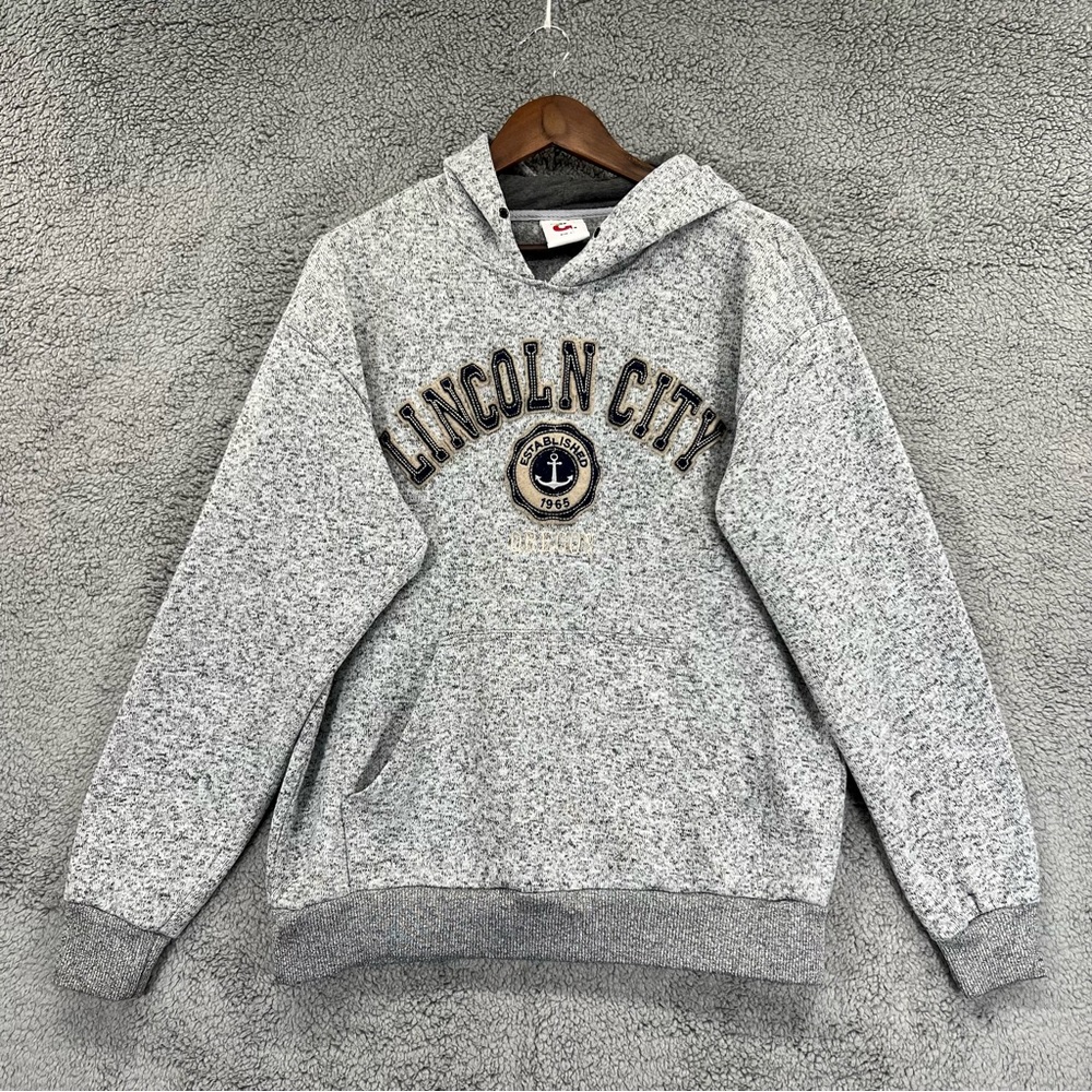 Vintage Lincoln City Hoodie Embroidered Heather Gray Men Size Large